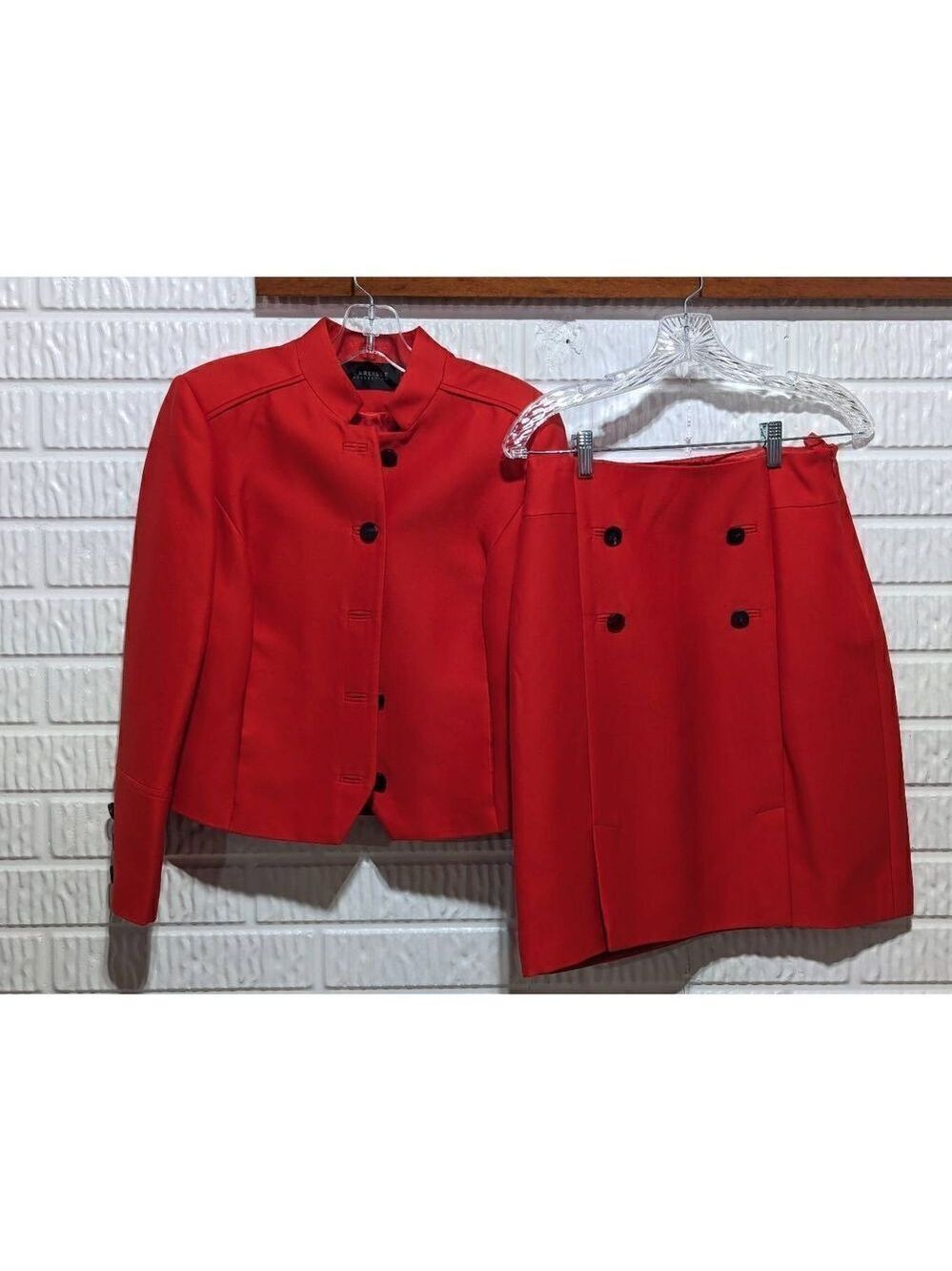 Carlisle Collection Women's 2|4 Tomato Red Double Button Front Pencil Skirt Suit